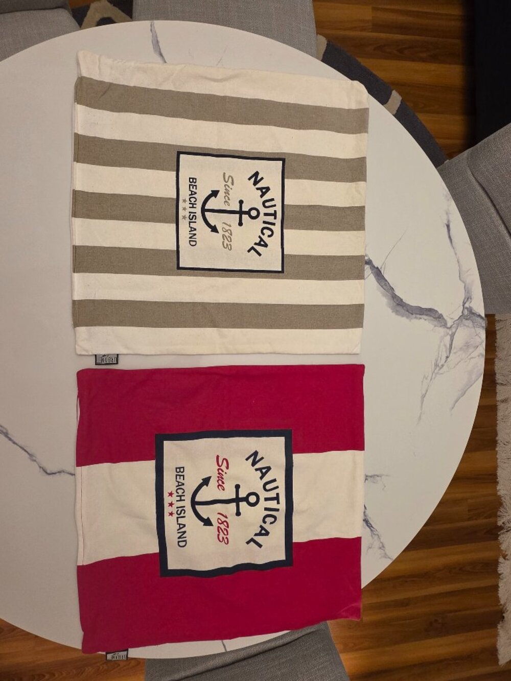 Urban Loft Nautical Anchor Pillow Covers Set of 2 Red Taupe Stripe 20x20